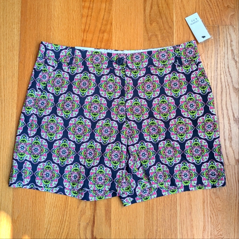 CROWN & IVY Shorts NWT Size 8 Navy/Lime/Pink Essentials